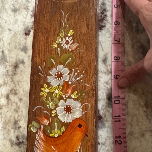 Vintage Long Matchstick Holder Wall mounted wood with tole painting - Picture 8 of 10